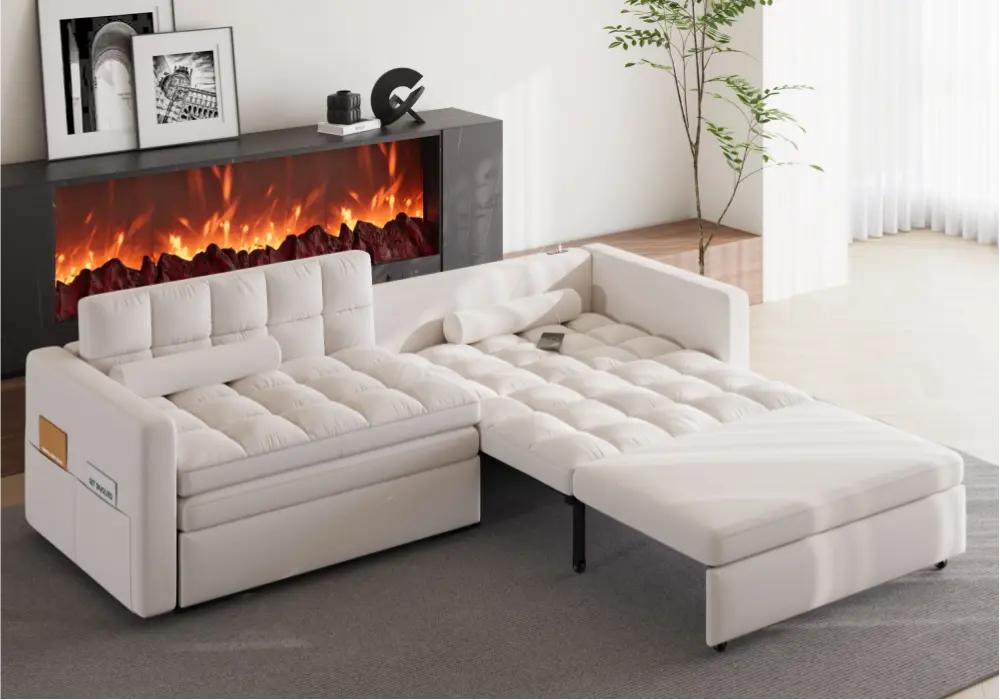 94" 2-Seater Velvet Convertible Futon Sofa Bed with USB