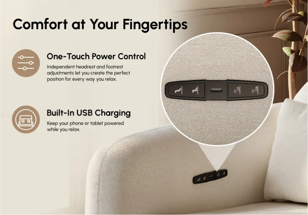 89" 2-Seater Chenille Zero Gravity Power Reclining Sofa with Pillows & USB Port