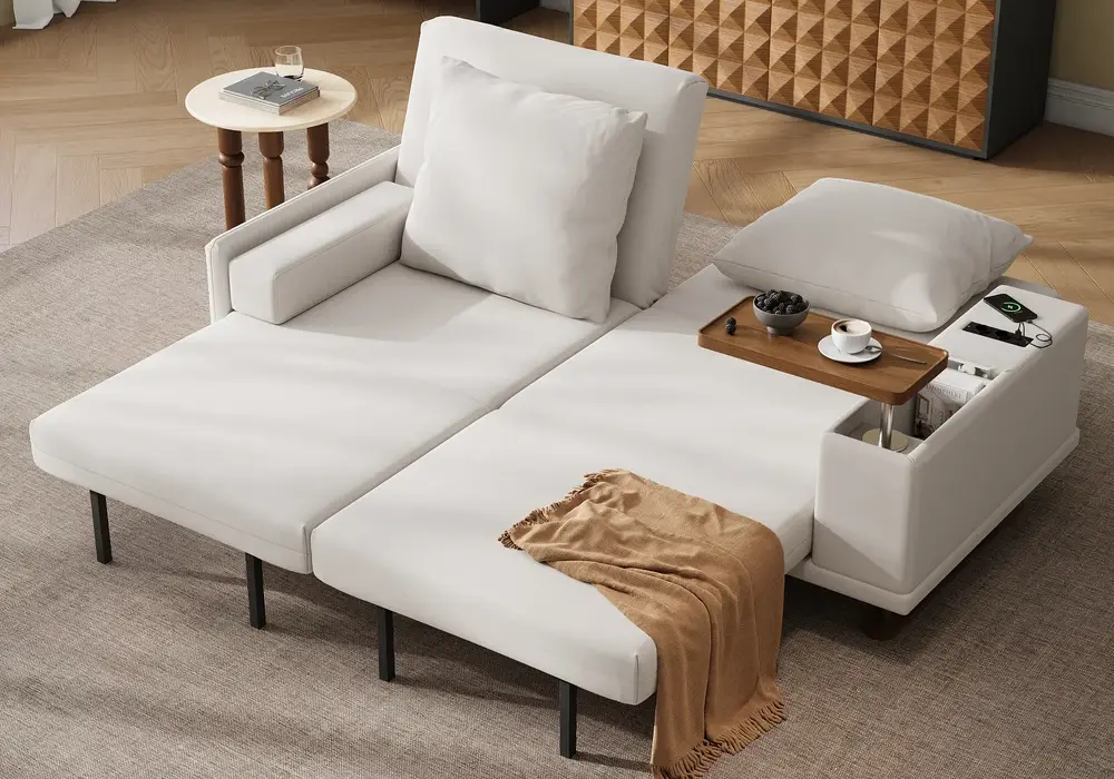 82 Zoll Queen 2-Sitzer Samt Schlafsofa mit Beistelltisch