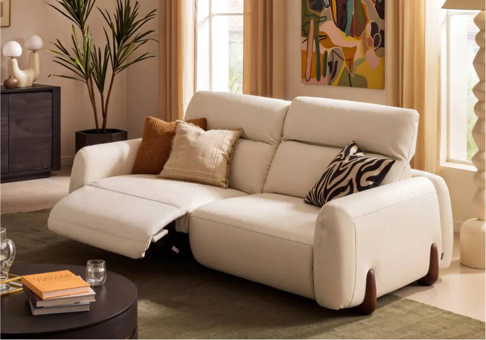 Curva 85" Genuine Leather Power Reclining Sofa with Adjustable Headrest