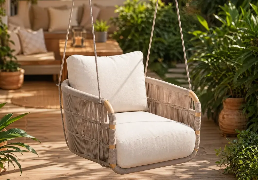 Costra Aluminum and Handwoven Rope Patio Hanging Swing Chair Single Seater