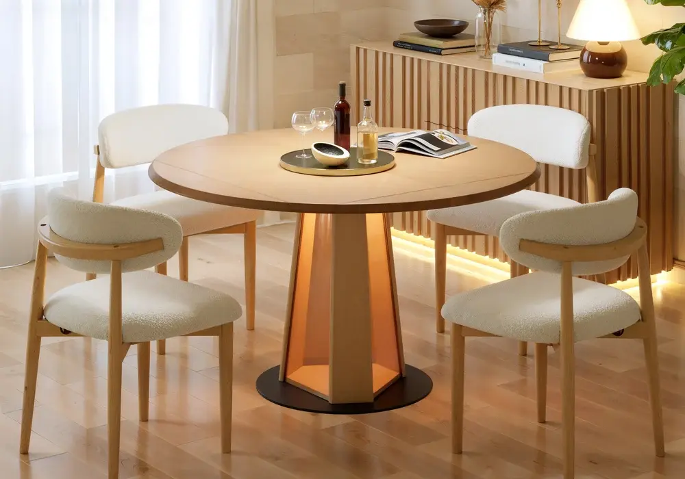 36-47 Extendable Natural Wood Dining Table with LED Light, Seats 2-4