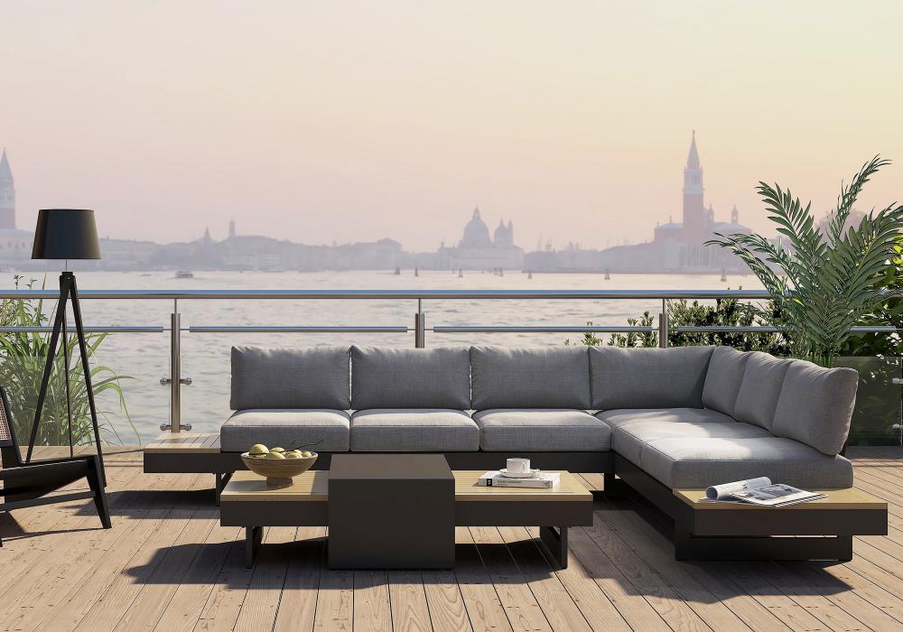 Modern Outdoor Design in Black & Gray with Wooden & Rattan
