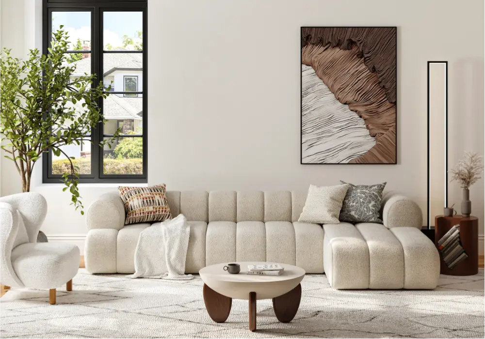 Curva 762mm Round Concrete Coffee Table with Ash Wood Legs