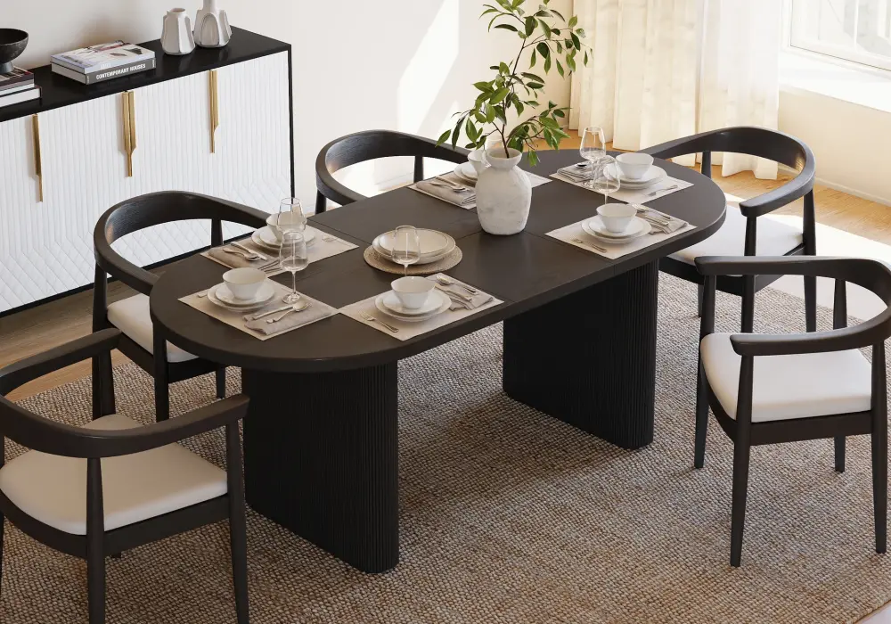 Fluve 63-79 Extendable Oval Black Dining Table, Seats 4-6
