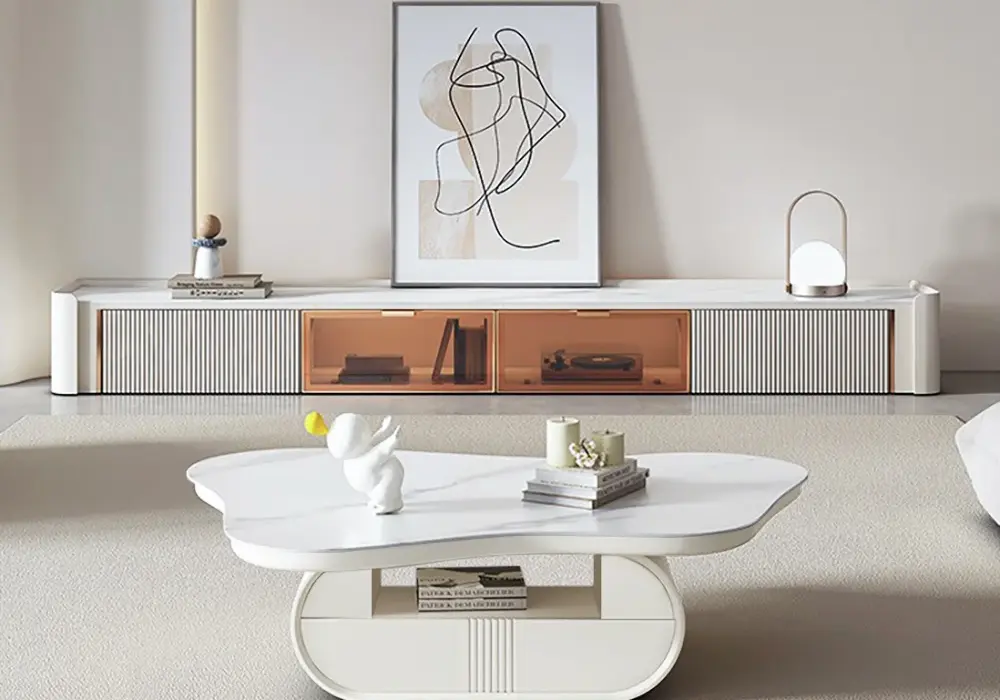 1295mm Irregular Cloud Sintered Stone Coffee Table with Storage