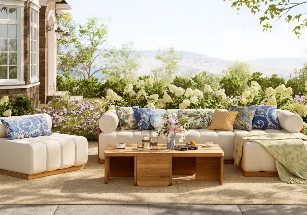 Resaro 7-Piece Outdoor Modular Natural Teak Sectional Fluted Sofa Set