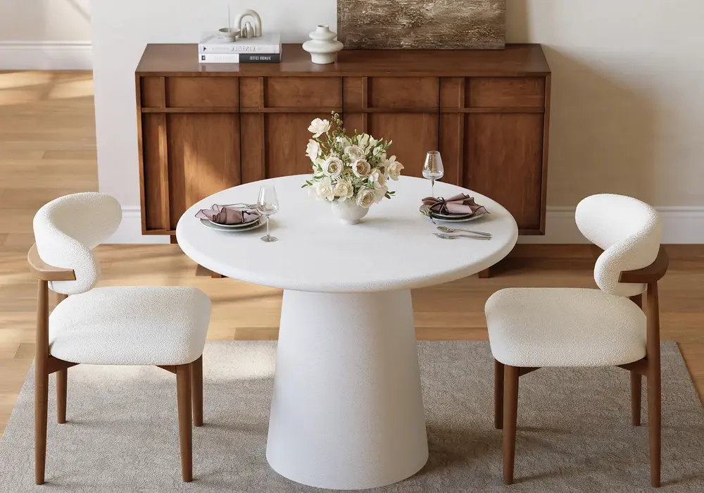 Modern 32" Round Fiberglass Dining Table with Sculptural Pedestal Base, Seats 2