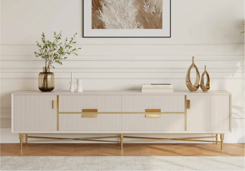 Modern Off White TV Stand for 85