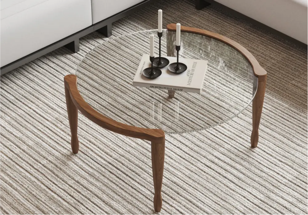 813 mm Round Glass Mid Century Modern Coffee Table with Wood Legs