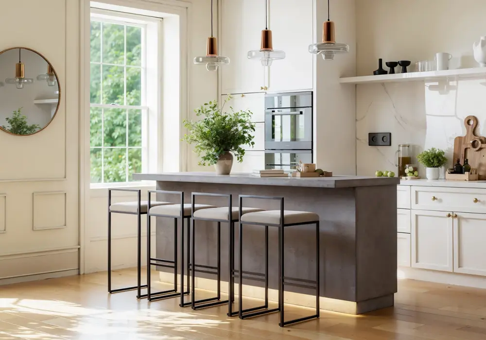 Japandi 1829 mm Gray Kitchen Island with Storage & LED Lighting