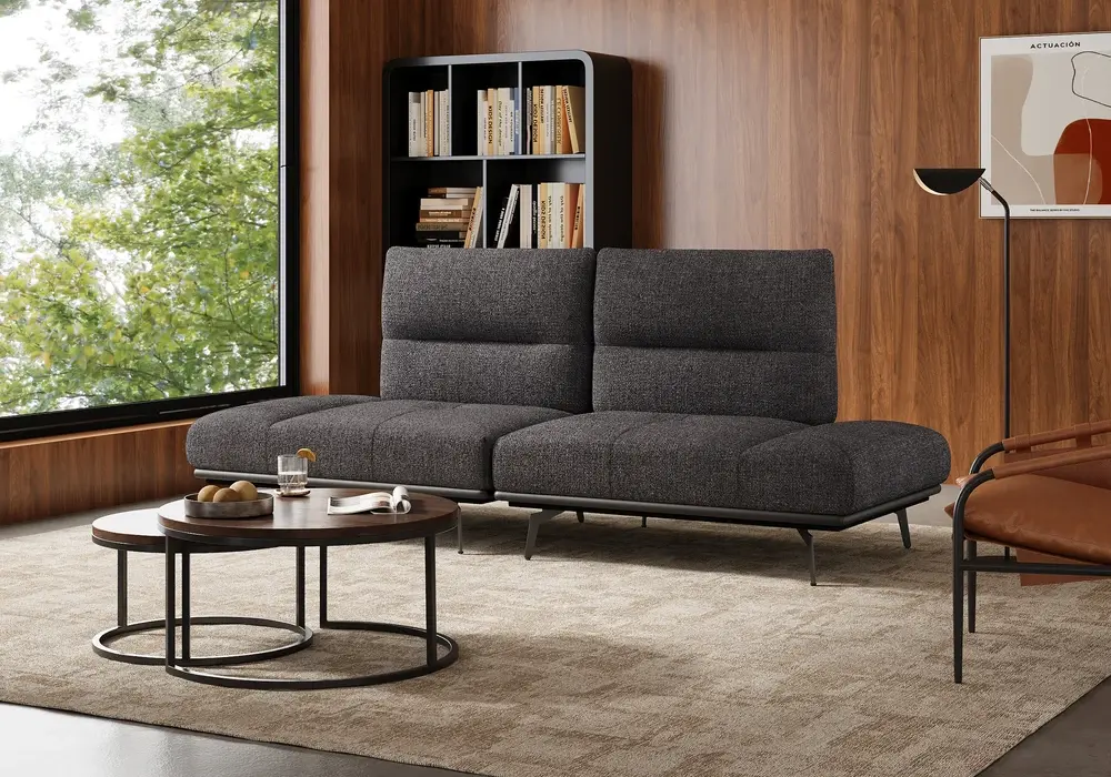 2-Piece Yarn-Dyed Fabric and Faux Leather Reclining Sectional Sofa