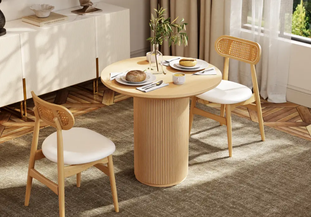Japandi 32 Round Natural Wood Dining Table, Seats 2