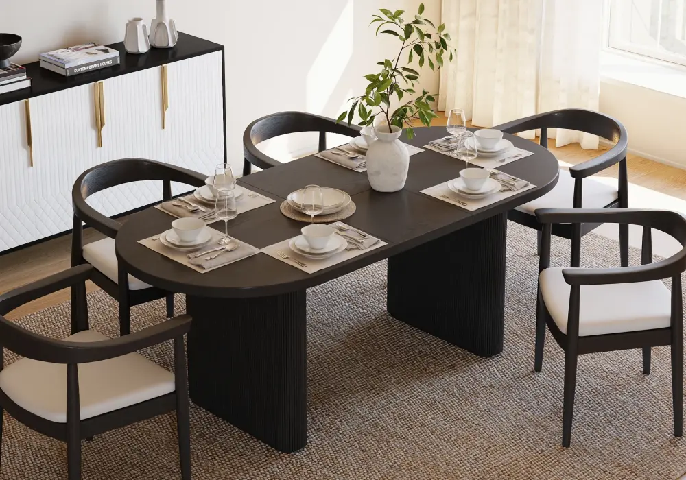 Fluve 63-79 Extendable Oval Black Dining Table, Seats 4-6