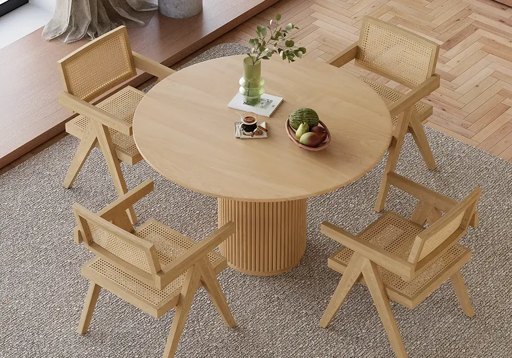Japandi 39 Round Natural Wood Dining Table, Seats 2-4