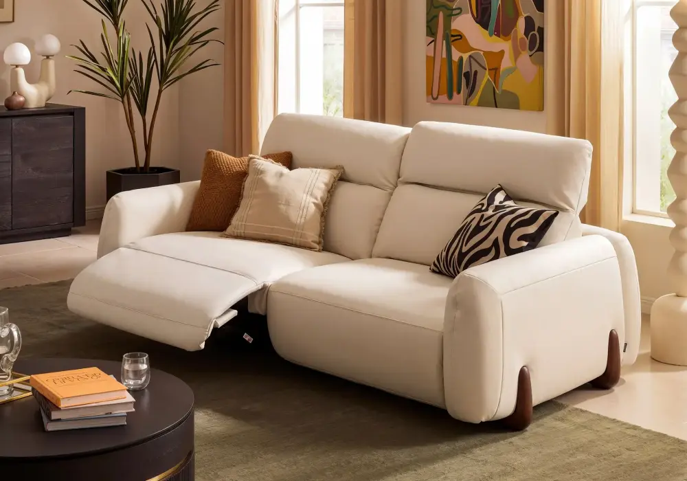 Curva 85 Genuine Leather Power Reclining Sofa with Adjustable Headrest