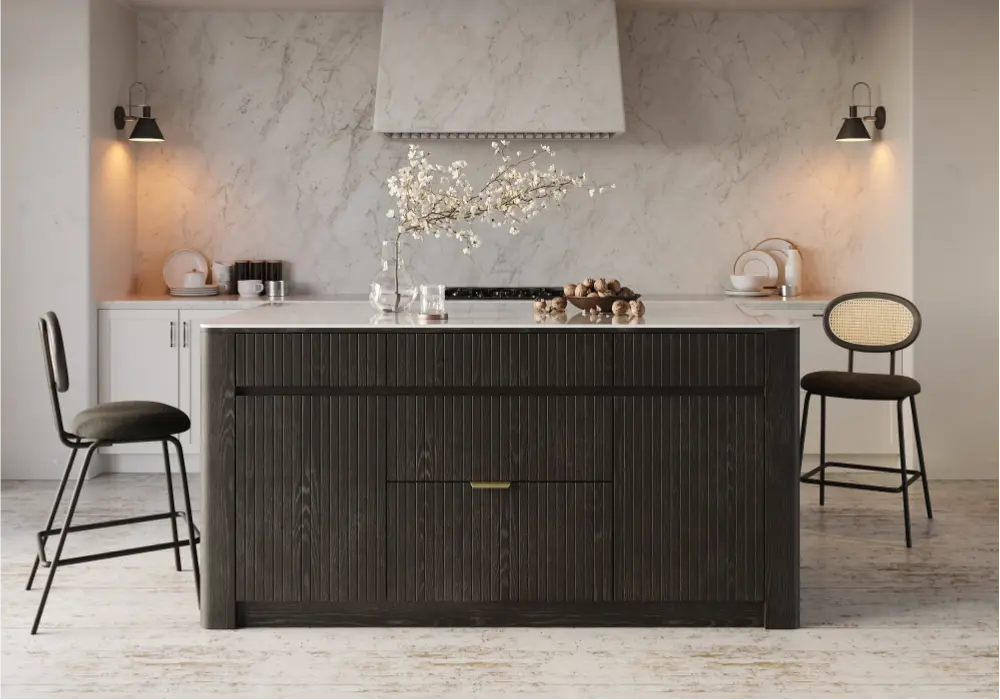 Mid-Century Modern 72" Glossy Sintered Stone Top Kitchen Island with Storage, Black