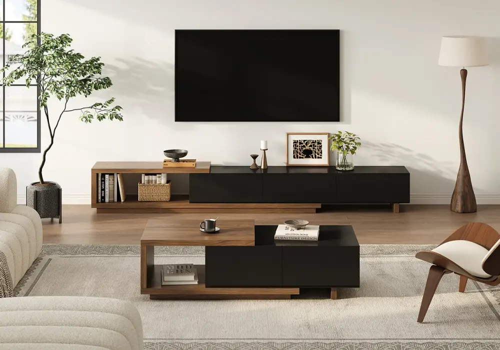 Quoint 71"-100" Extendable TV Stand with 3 Drawers