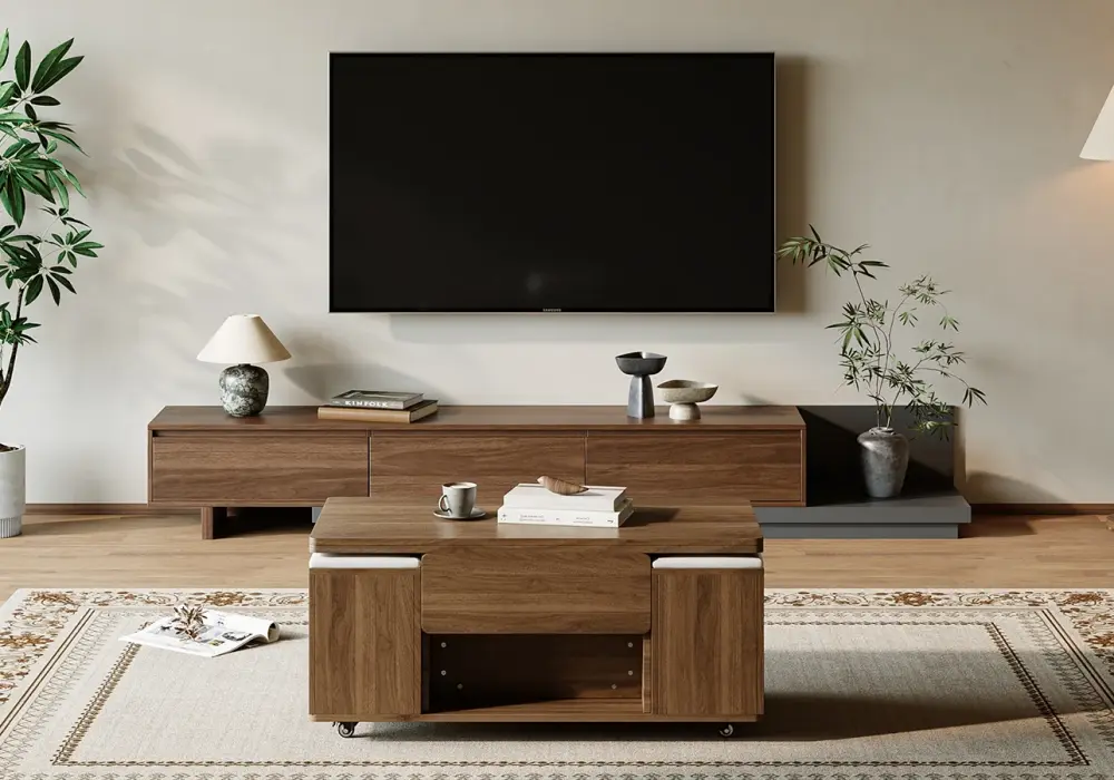 Minimalist  Modern  Nordic Style Living Room Design in Brown  Beige  Wood Tones  Black with Wooden  Metal  Cotton