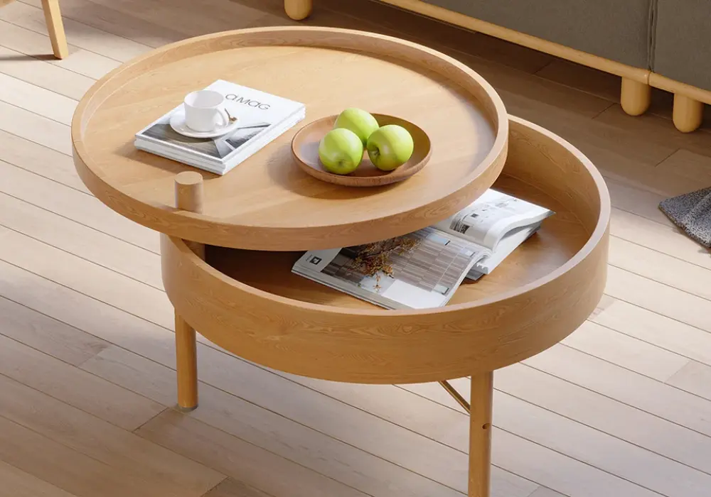 24 Round Rotating Tray Coffee Table with Storage & Metal Legs