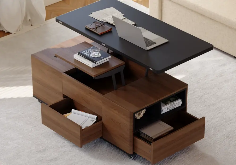 47 Lift-Top Extendable Coffee Table with Drawers & Cabinet