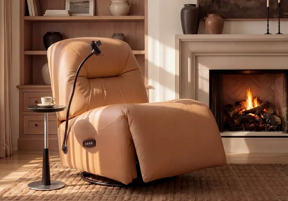 Leather Power Swivel Rocker Recliner Accent Chair with Phone Holder