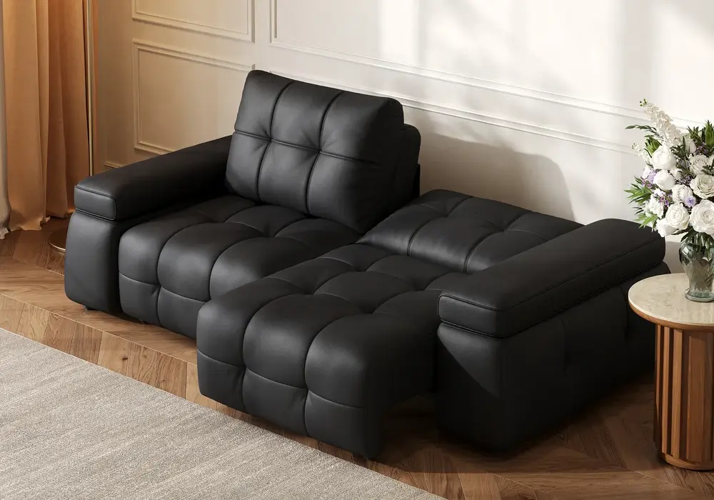 2438mm 2-Seater Genuine Leather Power Convertible Sleeper Sofa with adjustable armrests