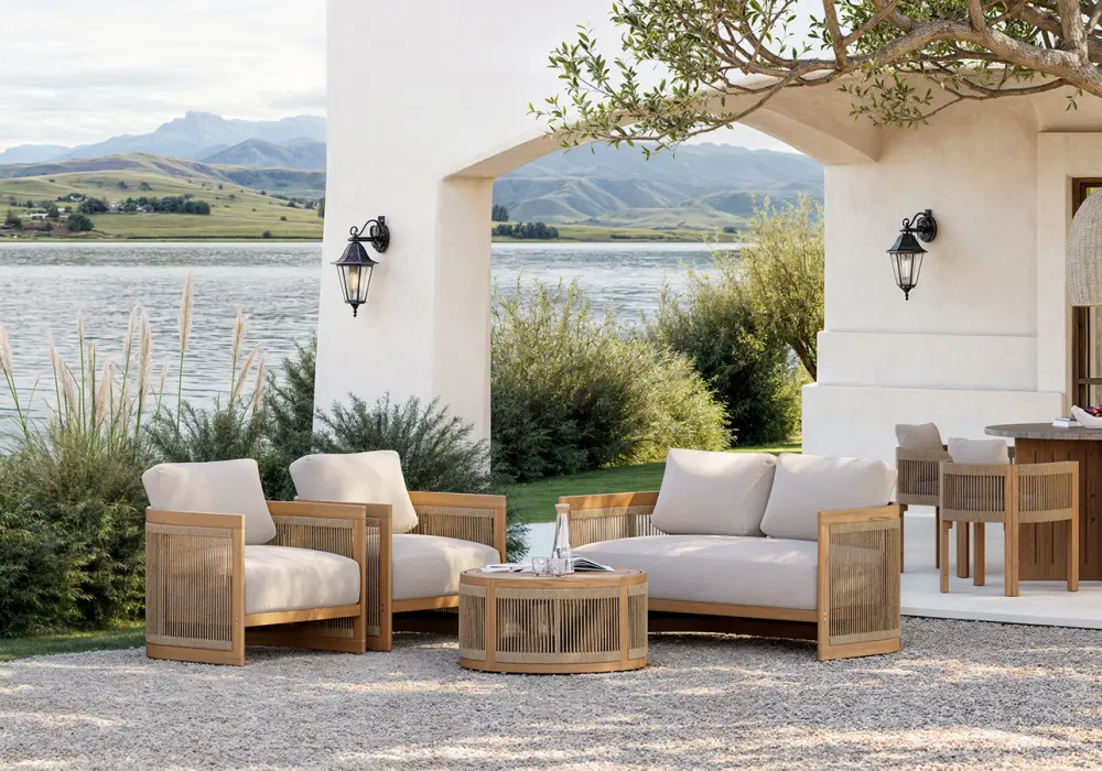 Boheva 4-Piece Outdoor Teak & Rope Weave Sofa Set with Coffee Table for 4