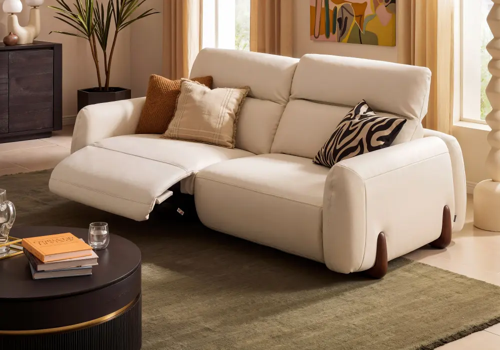 Curva 2159mm Genuine Leather Power Reclining Sofa with Adjustable Headrest