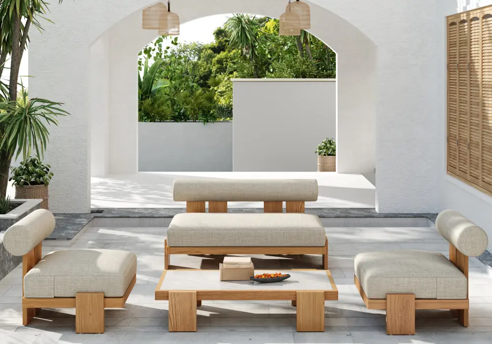 4 Piece Outdoor Teak Sofa Set with Coffee Table