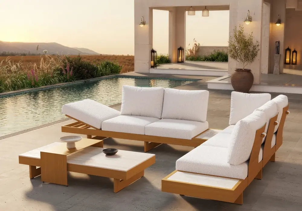 Tevara 4-Piece Outdoor Sintered Stone & Aluminum Modular Sofa Set with Coffee Table