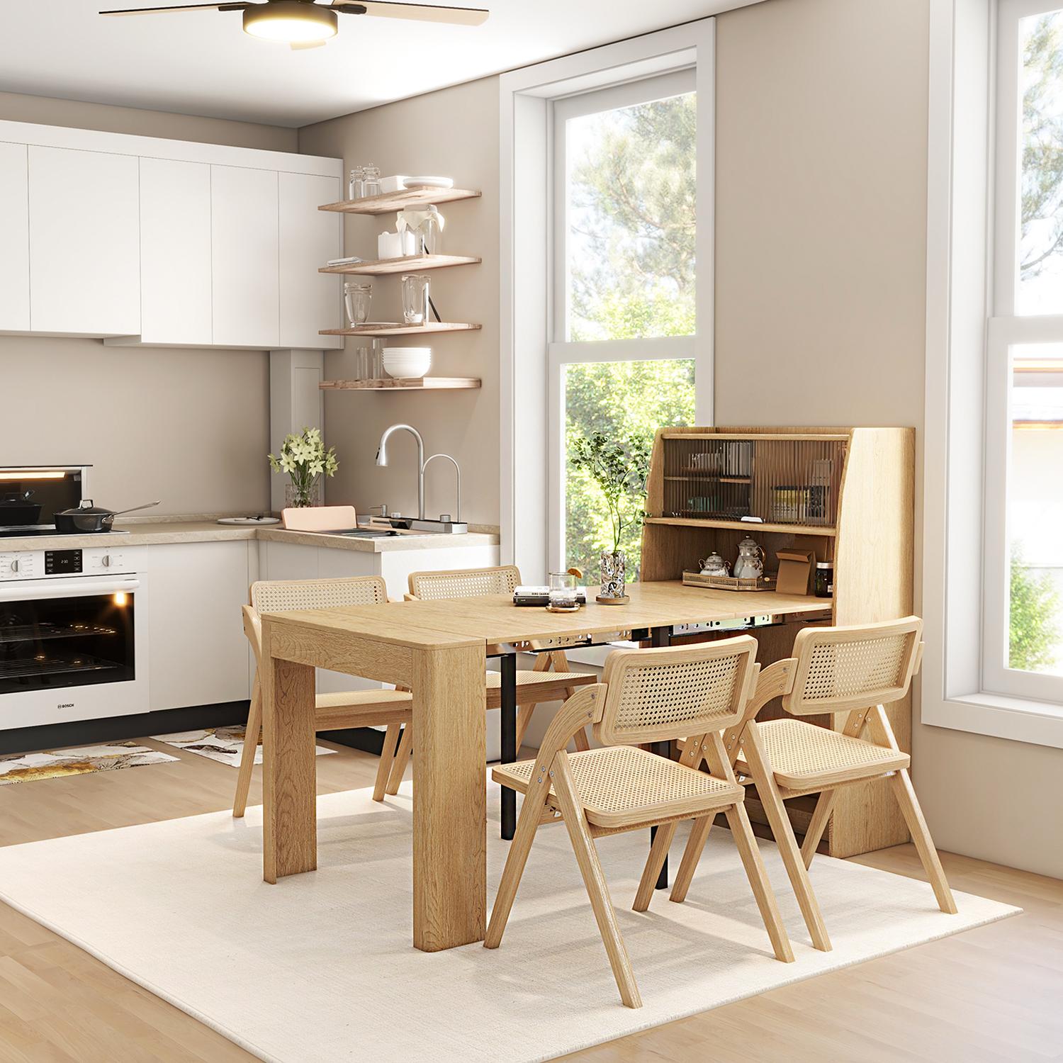 Table à manger extensible 180 cm bois naturel avec buffet, 4-5 personnes image de fenêtre