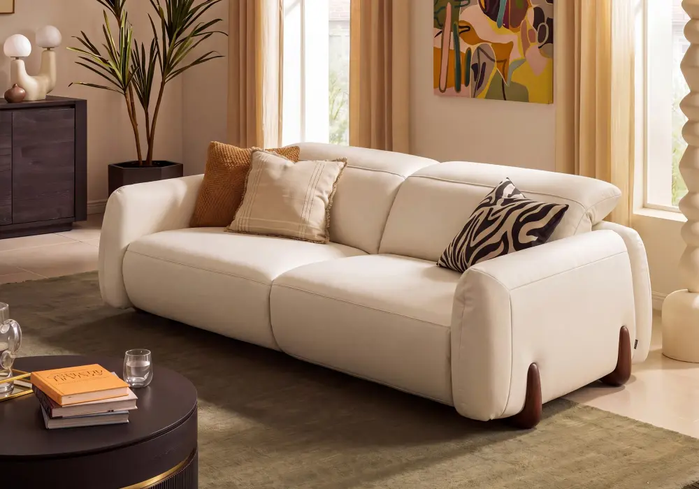 Curva 85" Genuine Leather Power Reclining Sofa with Adjustable Headrest