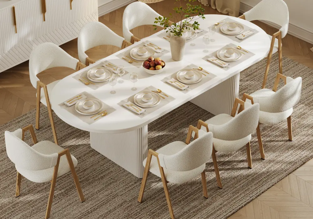 Fluve 79"-94" Extendable Oval White Dining Table, Seats 6-8