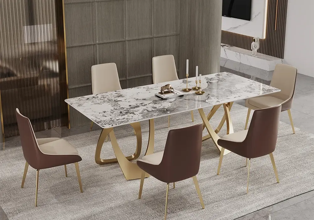 79" Modern Rectangle Faux Marble Dining Table Seats 6-8 People