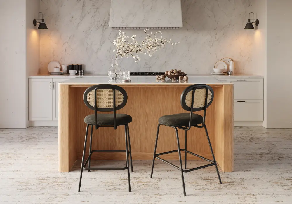 Mid-Century Modern 72" Glossy Sintered Stone Top Kitchen Island with Storage, Natural