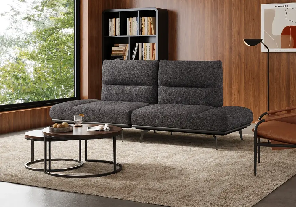 2-Piece Yarn-Dyed Fabric and Faux Leather Reclining Sectional Sofa