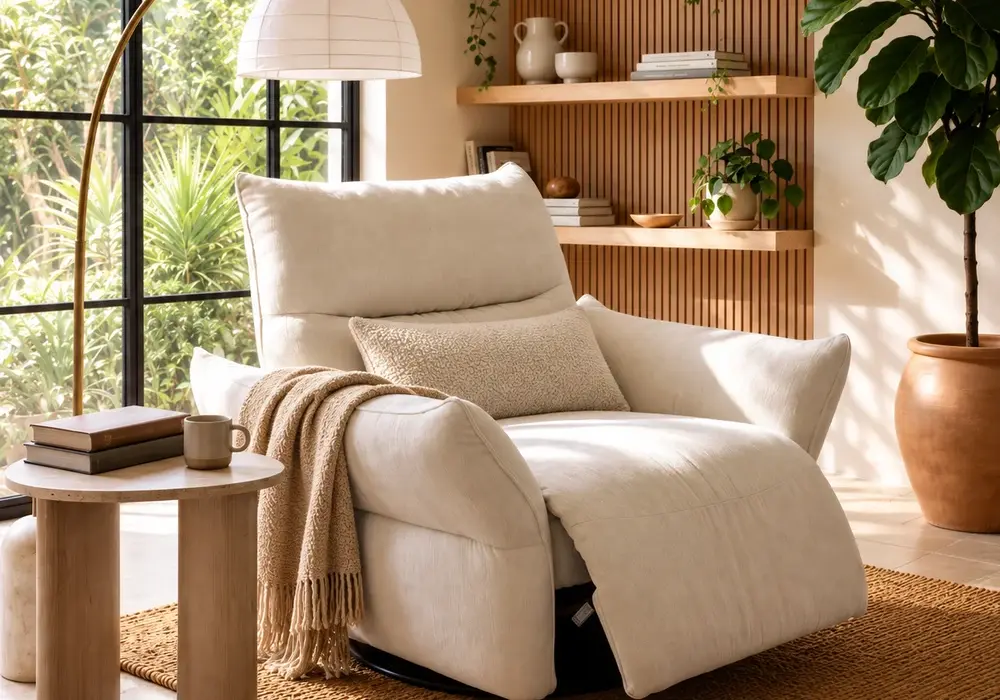 Performance Chenille Power Recliner Swivel Rocker Chair With Dual Motor