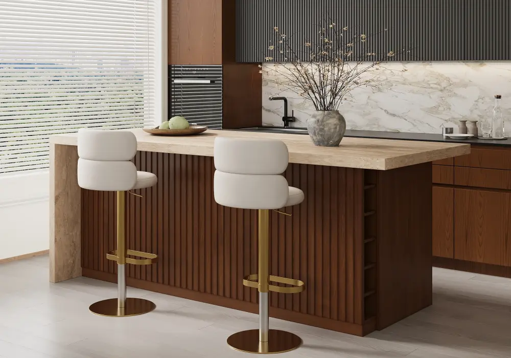 72" Modern Kitchen Island Walnut Laminate & 2 Counter Stools Set Storage Cabinet