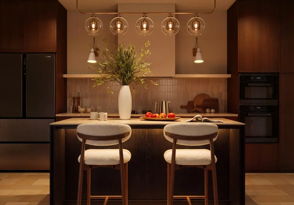 Panvyr 72" Faux Travertine Sintered Stone Kitchen Island with Storage & LED Light