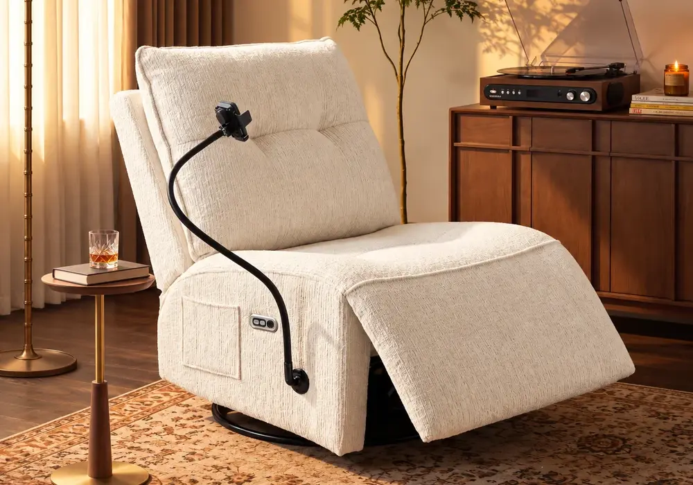 Performance Chenille Power Swivel Rocker Recliner Accent Chair with Phone Holder