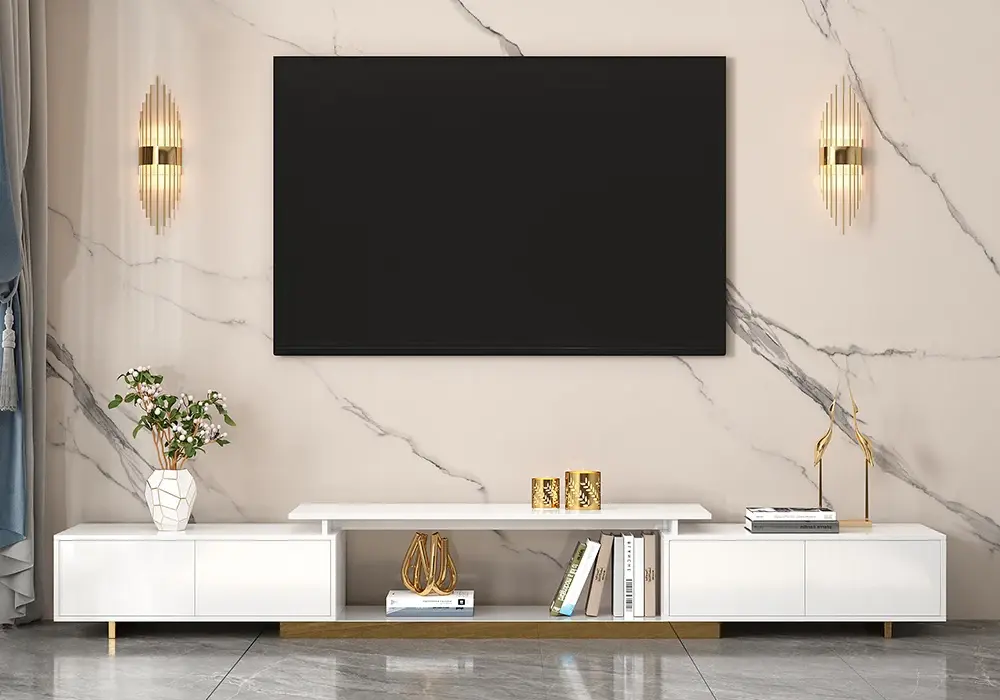 Mordel 63"-94" Extendable White TV Stand with Storage