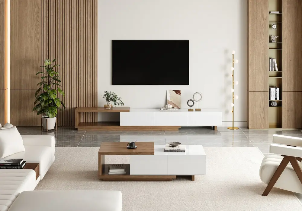 Quoint 71"-100" Extendable TV Stand with 3 Drawers