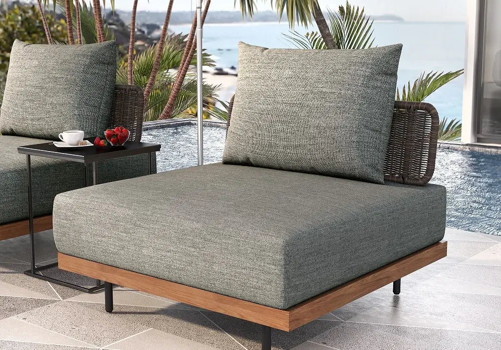 37.4" Wide Modern Aluminum & Rattan Outdoor Sofa with Cushion in Gray & Brown