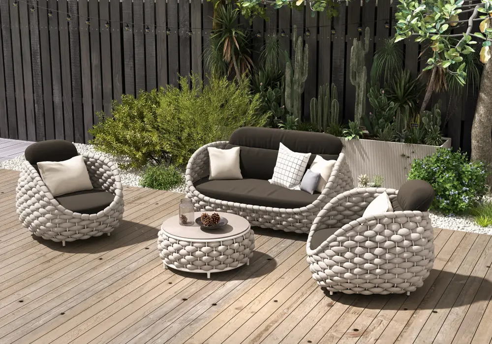 Cocaro 3 Seater Woven Outdoor Sofa Patio Couch in Gray Cushion & Pillow Included