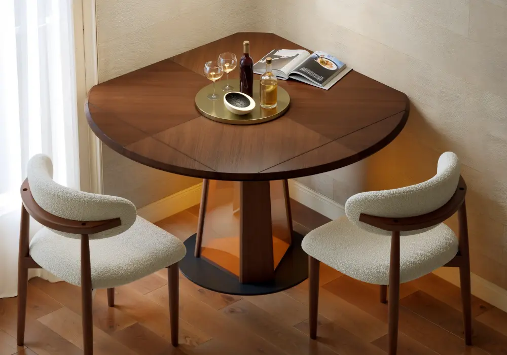 36"-47" Extendable Walnut Wood Dining Table with LED Light, Seats 2-4
