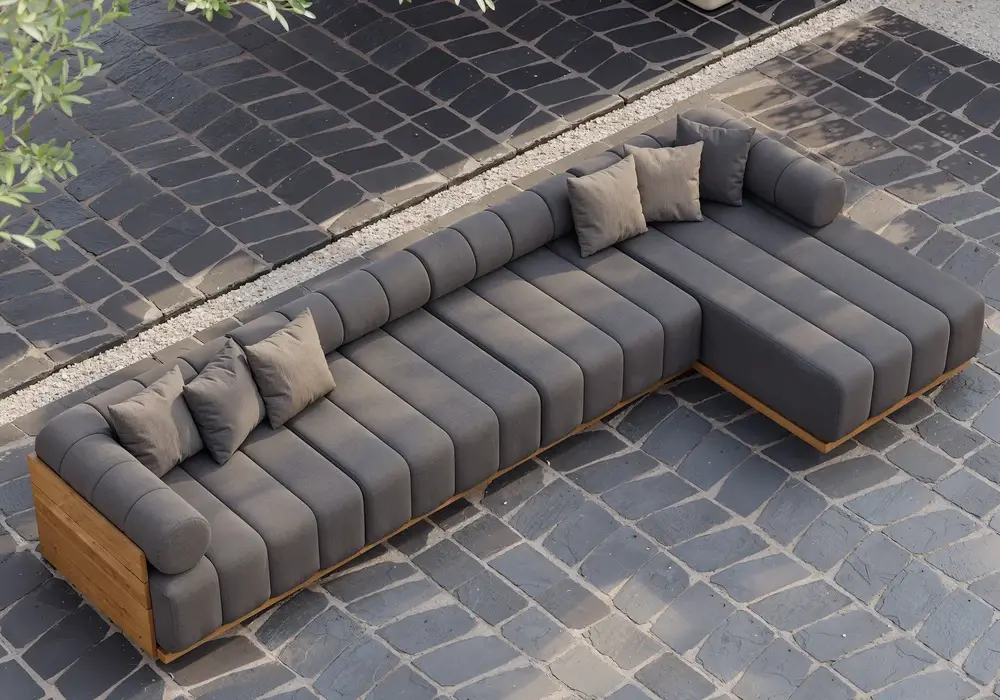 Resaro Outdoor 4-Piece Teak Modular Sectional Set for 5 in Gray (160")