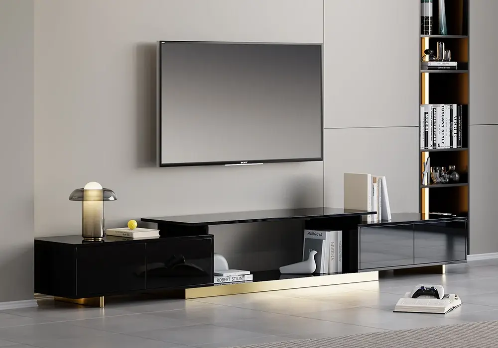 Mordel 63"-94" Extendable Black TV Stand with Storage