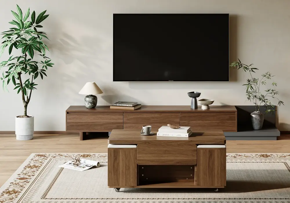 Fero 79"-142" Extendable TV Stand with 3 Drawers