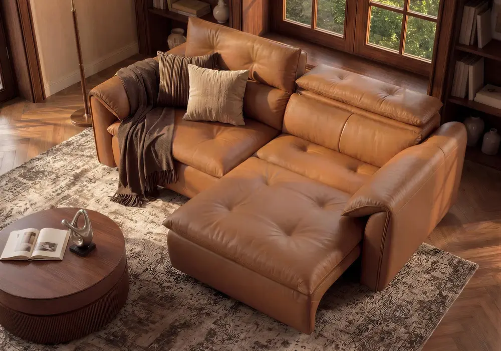 87" 2-Seater Genuine Leather Power Convertible Sleeper Sofa with Adjustable Headrests